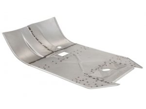 Reparaturbodenblech fr Vespa 50-125/PV/ET3 B 420 mm, L 710 mm, gelt, gebogen, 1 X, 1 X & K, mit Anschluss Beinschild, 2 Streben Note 4 - ausreichende Reparatur