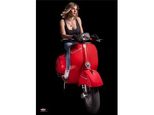 Poster SIP mit Vespa Girl Motiv rote Vespa 180SS L...