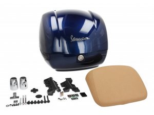 Top Case Kit PIAGGIO/FA fr Vespa GTS HPE 125/300 (19 -), ca. 36 Liter, blau, Energia 289/A, Rckenlehne: braun, inkl. starre Gepckbrcke (chrom)/Montagematerial /Lenkerendengewichte