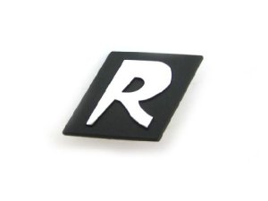 Schriftzug R, Beinschild chrom, Befestigung: 2 Pins, Lochabstand: 19mm Vespa 125 GT R