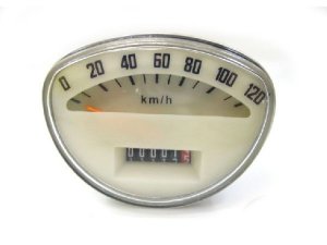 Tachometer 120 km/h wei mit Chromring Vespa PV, Sprint Veloce, Rally, Super, GTR, TS