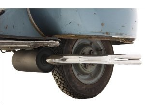Rennauspuff SIP Vintage Replika fr Vespa 125 VNA-TS/150 VBA-Sprint/PX80-150/PE/Lusso schwarz, breitreifentauglich, Doppel -Endrohr, kein Ersatzradbetrieb mglich