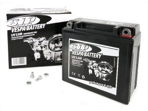 Batterie 12V/5.5Ah, SIP, fr Vespa PK50XL FL/NPlurimatic/P80X-PX80E-Lusso(D)/P125-150X-P200E-PX125-200E/Lusso (e), mit Batterie 120x60x130mm, Mikrovlies Batterie, wartungsfrei,versiegelt, vorgeladen, schwarz, 10 Stck = 1 Karton