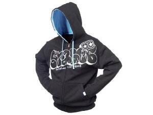 Hoody Stage6, zipped, schwarz / innen blau, Größe S