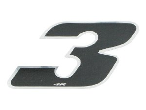 Aufkleber Startnummer, Ziffer 3, klein, schwarz/ Chromrand