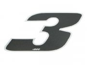 Aufkleber Startnummer, Ziffer 3, medium, schwarz/ Chromrand