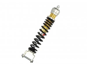 Stodmpfer YSS Mono E-Serie hinten fr Vespa 125 VNB4T-TS /150 VBB2T-Super/160 GS 2 /180 SS/Rally/PX80-200/PE /Lusso/98/MY/11/T5 Krper: silber/gold, Feder: schwarz, Federvorspannung: einstellbar, L 340mm mit ABE