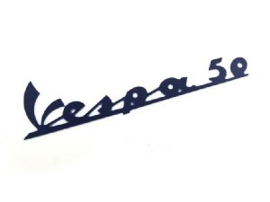 Schriftzug Vespa 50, Beinschild fr Vespa 50 N, V5A1T 11600 -> dunkelblau, Befestigung: zum kleben, 132x35 mm, 