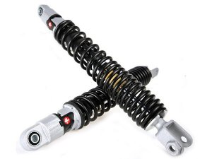 Stodmpfer MALOSSI RS24 TWIN  hinten fr APRILIA Scarabeo Special/DERBI 125-300 Rambla /PIAGGIO 125-300 Beverly/125 -300 Carnaby  Krper: silber, Feder: schwarz,  Aufnahme: Auge/Auge