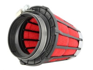 Rennluftfilter MALOSSI E5, 30  MIKUNI,  Anschluss: 55mm,  schwarz, Innenfilter: rot
