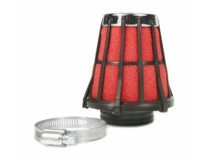 Rennluftfilter MALOSSI E5,  gerade  PHBL 25,  Anschluss: 43mm, H 102mm  schwarz, Innenfilter: rot