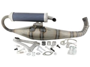 Rennauspuff MALOSSI MHR II,  fr MHR TEAM II Zylinder,  fr MINARELLI 50ccm 2T AC/LC  lackiert, Dmpfer: Aluminium,  Farbe (ESD): graublau