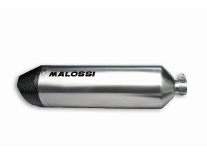 Rennauspuff MALOSSI RX, mit Katalysator, fr PIAGGIO 250 Beverly/Beverly i.e./Beverly S i.e./300 Beverly i.e. 4T, LC,  silber, Dmpfer: Edelstahl,  mit E-Norm, mit Carbon Endkappe