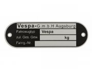 Typenschild Vespa GmbH Augsburg, fr Vespa alle dt....
