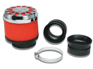 Rennluftfilter MALOSSI Red Filter E13, Anschluss: 42/50mm, Filter: rot, Kappe: chrom
