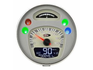 Drehzahlmesser/Tacho SIP 2.0 fr Vespa PX80-200 E Lusso/`98 /MY/`11 passt auch fr Vespa GTV/GT 60 125-300ccm, - 140 (km/h/mph) / 140000 (Umin/rpm), Ziffernblatt: beige, Ziffern: schwarz,Tachoring: Edelstahl, digital/analog, 24 Funktionen
