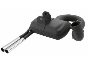 Rennauspuff SIP ROAD 2.0 Sport Optik fr Vespa 125 VNA-TS/150 VBA-T4/PX80-150/PE/Lusso Stahl, schwarz, breitreifentauglich, mit 2 verchromten Endrohren, groer Krmmer