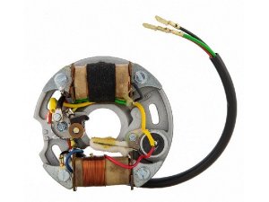 Zndgrundplatte SIP fr Vespa 50 R 2 /Special V5B1T 2 /V5B3T auenliegende Zndspule, 2 Spulen, 6V/15W, verstrkt, DRT Lichtspule, runder Unterbrecher