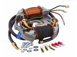 Zndgrundplatte SIP fr Vespa 50/N/L/R 1/Special V5A2/V5B1 1 innenliegende Zndspule, 2 Spulen, 6V, 15 Watt, runder Unterbrecher, mit Zndkabel