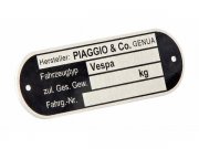 Typenschild PIAGGIO&CO. Genova, fr Vespa alle dt....