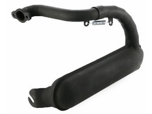 Rennauspuff SIP ROAD Banane fr Vespa 50/N/L/R/S/Special /SR/SS Stahl, schwarz, groer Krmmer