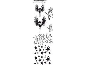 Aufkleberdekorset SIP Vespa Stars I schwarz, L 1160mm, B 360mm, mit Skull