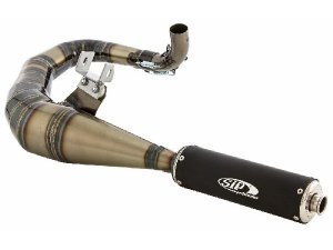 Rennauspuff SIP Performance 2.0 fr Vespa 125 GT/GTR/TS /150 GL/Sprint/V/PX80-150/PE /Lusso/Cosa 1 Stahl, klarlackiert, Dmpfer: Aluminium, Farbe (ESD): schwarz matt, lefthand, breitreifentauglich, BSAU 193 A 1990 T3