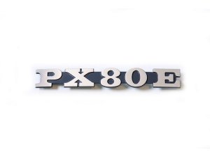 Schriftzug PX80E, Seitenhaube fr Vespa PX 80 E Lusso schwarz/alu, Lochabstand: 105mm