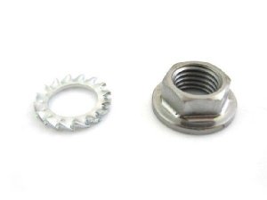 Mutter M12x1,5 mm, Sechskant, Kupplung COSA, fr Vespa PX125-200 E Lusso `95->/`98/MY /`11/Cosa 2 Schlsselweite 19mm, mit Bund, H 11,1mm, Stahl 42CrMo4, inkl. Sternscheibe