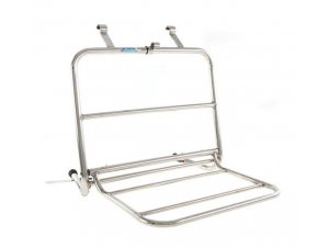 Gepcktrger vorne, fr Vespa Wide-/Largeframe Modelle Edelstahl poliert, Gepckauflage: 40x25 cm, klappbar, Abstand zum Rahmen ca. 10cm