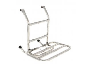 Gepcktrger vorne, fr Vespa 50-125/PV/ET3 Edelstahl poliert, Gepckauflage: 31x21 cm, klappbar, Abstand zum Rahmen ca. 12cm