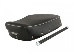 Sitzbankbezug fr Vespa 160 GS 2, schwarz, Keder: grau, mit Halteriemen, Emblem: Aquila, Premium Qualitt