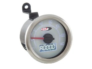 Drehzahlmesser/Tacho SIP 2.0  fr Vespa 50 N/L/R/S/90  rund,  48 mm, - 140 (km/h /mph) / 14.000 (Umin/rpm),  Ziffernblatt: wei, LCD schwarz,  digital/analog, 19 Funktionen