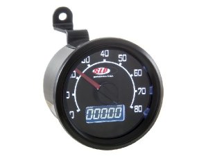 Drehzahlmesser/Tacho SIP 2.0  fr Vespa 50 N/L/R/S/90   48 mm, - 80 (km/h/mph) / 8.000 (Umin/rpm),  Ziffernblatt: schwarz, LCD schwarz,  digital/analog, 19 Funktionen