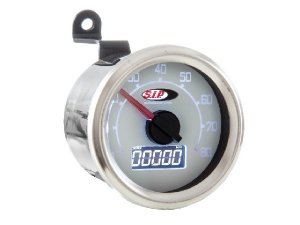 Drehzahlmesser/Tacho SIP 2.0  fr Vespa 50 N/L/R/S/90   48 mm, - 80 (km/h/mph) / 8.000 (Umin/rpm),  Ziffernblatt: wei,  digital/analog, 19 Funktionen