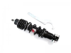Stodmpfer YSS X-Pro Serie  vorne fr Vespa 50-125/PV/ET3 /PK50/S/XL (I), Krper: schwarz, Feder: schwarz,  Aufnahme: Gewinde/Auge, L 200 mm,   Aufnahme oben muss angepasst werden!