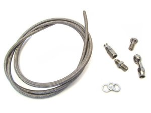 Stahlflex Bremsleitung komplett / Edelstahl, Stirnverschraubung Drehausgleich inkl. Adapter, Banjo 20 Grad gewinkelt