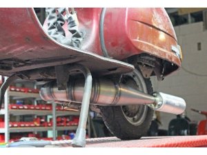 Auspuff Vespa PX 200 / Scooter + Service Newline Edelstahl S hauptstndertauglich, Flansch passend fr Zylinder Malossi alt