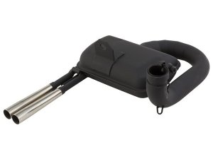 Rennauspuff SIP ROAD 2.0 Sport Optik fr Vespa 125 VNA/VNB/GT /GTR/Super/150 VBA/VBB/GL /Sprint/Super/T4 Stahl, schwarz, breitreifentauglich, mit 2 verchromten Endrohren, groer Krmmer, 1 Lasche