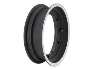 Felge Schlauchlos Breitreifen SIP fr Vespa 125 GT-TS/ 150 GL/Sprint/V/T4/160 GS/180 SS /Rally/PX 80-200/PE/Lusso/T5 /Cosa, fr 110-130er Breitreifen, 3.00-11, offen, hinten, sch  warz mit poliertem Rand, Ventil vormontiert
