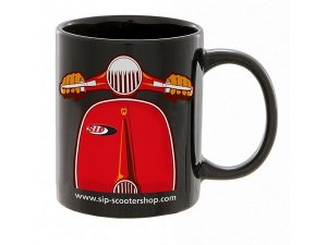 Tasse SIP mit Vespa Motiv, schwarz,  80 mm, mit Henkel, splmaschinengeeignet