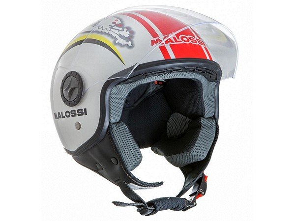 Helm MALOSSI Jet, Gr. M, 57-58cm, weiß glänzend, (klar), mit Visier, ,  90,25 €