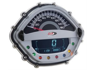Drehzahlmesser/Tacho SIP fr Vespa GTS/GTS Super 125-300cc `14- - 160 (km/h/mph) / 16.000 (Umin/rpm), Ziffernblatt: silber, Ziffern: wei