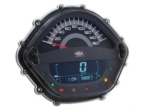 Drehzahlmesser/Tacho SIP für Vespa GTS/GTS Super 125-300cc `14- - 160 (km/h/mph) / 16.000 (Umin/rpm), Ziffernblatt: schwarz, Ziffe rn: weiß