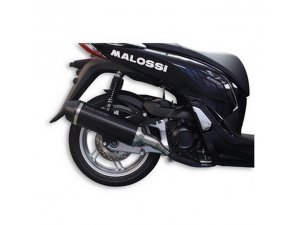 Rennauspuff MALOSSI RX, Black Edition, fr HONDA 300 SHI I /SH I Scoopy i.e. (NF02E) 4T,LC silber, Dmpfer: Aluminium, Farbe (ESD): schwarz, mit E-Norm, mit Carbon Endkappe